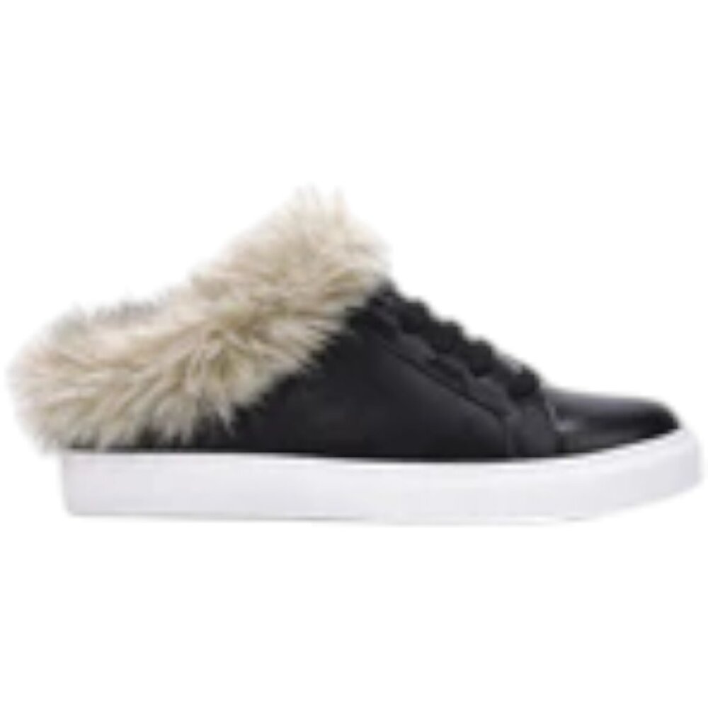 Cape Robbin Women's Size 6 Black Denice Round Toe Slip On Fur Sneakers Mules New